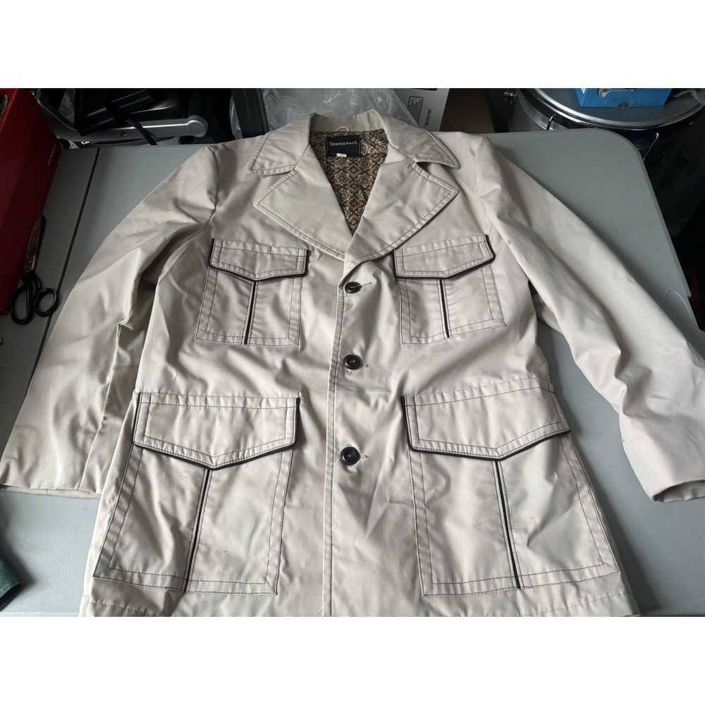 Vtg 60s 70s Towncraft Tan Jcpenney Blazer Suit Jacket coat Mens 42 Cool Inside